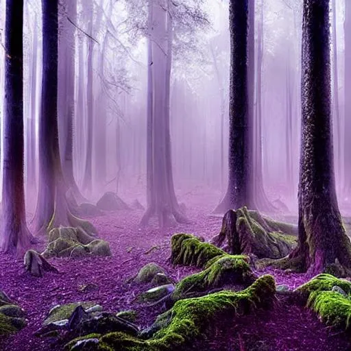 Prompt: Create a digital artwork depicting a mystical forest at twilight. The scene should feature towering ancient trees adorned with glowing moss and shimmering leaves. Within the forest, a hidden pathway leads deeper into the unknown, disappearing into a haze of mist. The sky above is a breathtaking blend of deep purples and blues, with hints of ethereal light peeking through the canopy. As night descends, mythical creatures such as unicorns, fairies, and glowing fireflies emerge, adding a sense of enchantment to the scene. Use your artistic interpretation to bring this magical forest to life, capturing the awe and wonder of this mystical realm
