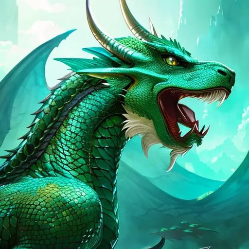 Prompt: a green dragon with cyan markings and a intelligent face, perfect composition, hyperrealistic, super detailed, 8k, high quality, trending art, trending on artstation, sharp focus, studio photo, intricate details, highly detailed, by Greg Rutkowski, illustration, watercolor