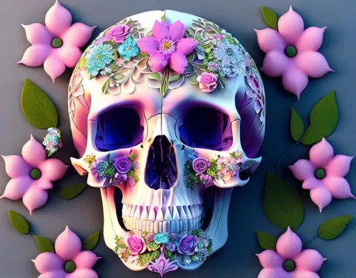 Skull, flowers, gothic , floralpunk, UHD, ar 16:9, s