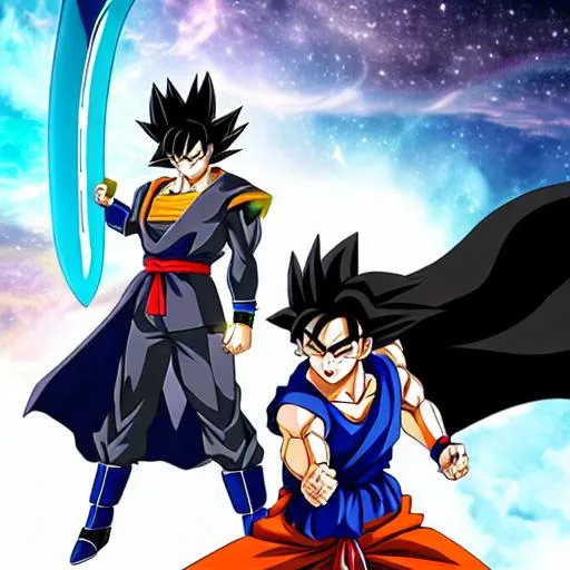 Prompt: Handsome young male goku, detailed and clear red eyes, a young anime man with black hair, shadows emanating from the obsidian dragon ball super
 sword, red eyes, a cold expression, wearing a black trenchcoat, holding an obsidian sword emanating shadows in each of his hands fantasy , clear sparkling black glowing eyes, red eyes, intricately detailed face, black haired assassin with a fringe haircut wearing a black trenchcoat while holding an obsidian sword, intricate, highly-detailed, ultrarealistic face, large landscape, mechanics, dramatic lighting, gorgeous face, lifelike, stunning, anime young man face, short black luxurious hair with a fringe haircut, digital painting, large, artstation, illustration, concept art, smooth, sharp focus, highly detailed painting, looking at viewer, full body, photography, detailed skin, realistic, photo-realistic, 8k, highly detailed, full length frame, High detail, full body art, galaxy backround