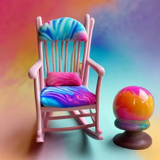 Prompt: Miniature Rocking chair in the style of Lisa frank