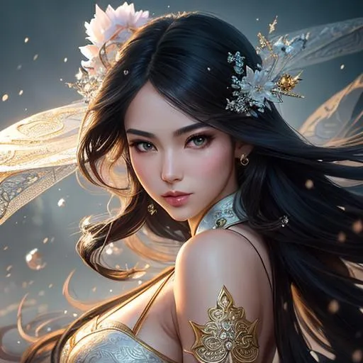 Prompt: splash art by Greg Rutkowski, hyper detailed perfect face, beautiful chinese martial art, full body, long legs, perfect body, high-resolution cute face, perfect proportions, {warm smile}, intricate hyperdetailed hair, light makeup, sparkling, highly detailed, intricate hyperdetailed shining eyes, ethereal,elegant, exquisite, graceful, delicate, intricate, hopeful, HDR, UHD, high res, 64k, cinematic lighting, special effects, hd octane render, professional photograph, studio lighting, trending on artstation
