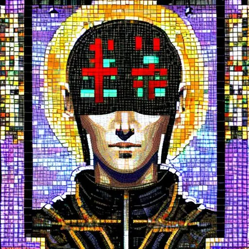 Prompt: A mosaic of a cybernetic priest