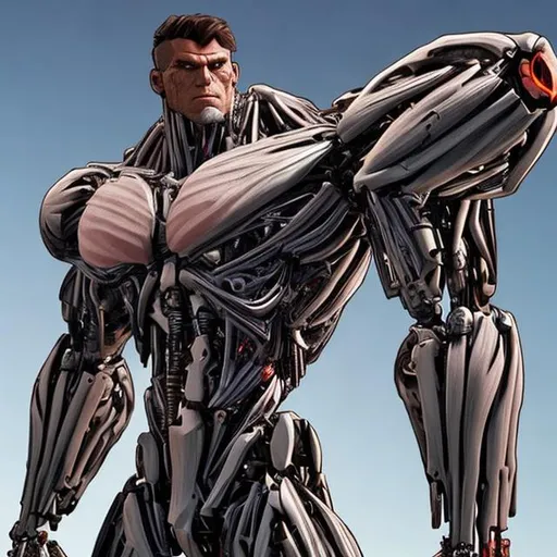 Prompt: Make a t posing muscular cyborg charcter full body 