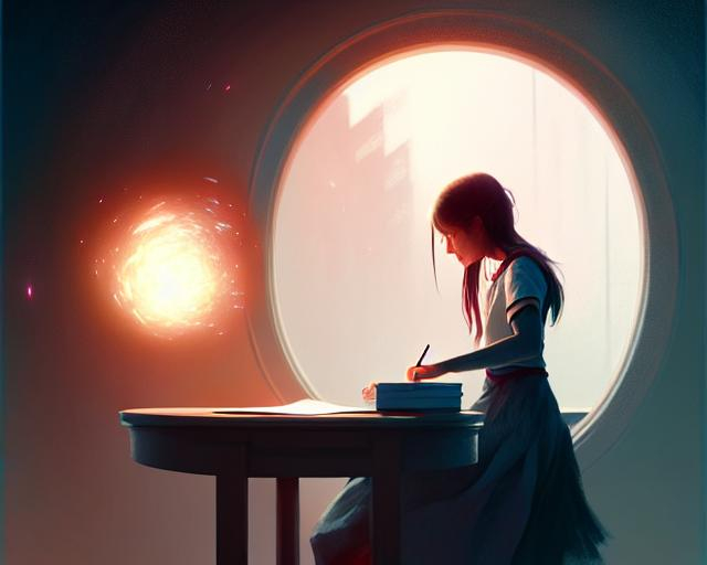 Portrait of a girl writing through the whole image a... | OpenArt