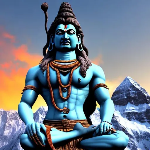 Prompt: Made a 3d picture of angry lord shiva,with six pack abs,high quality,background kailash parvat