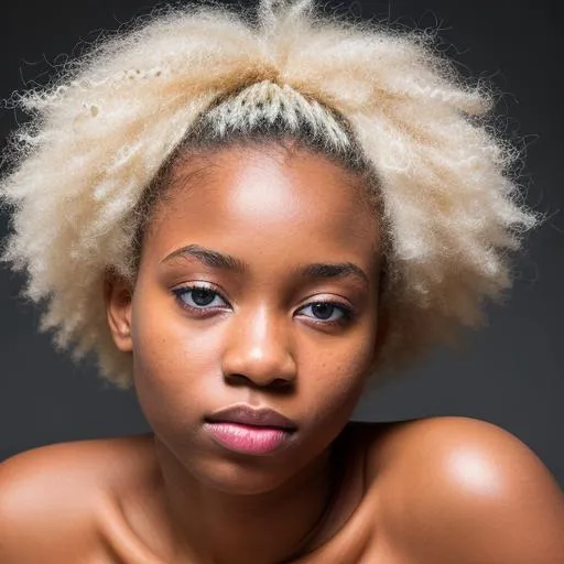 Prompt: albino black girl 20yo, blue eyes, , --c 600