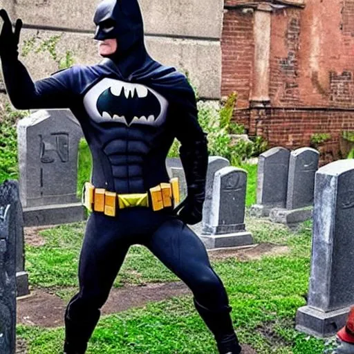 Prompt: Batman Fortnite dancing on a gravestone