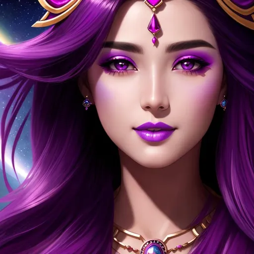 Prompt: Cosmic Epic Beautiful goddess, facial closeup, shades of pink and purple