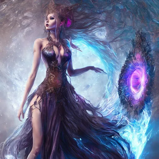 splash art of a {solar goddess}, wearing {plasma} {d... | OpenArt