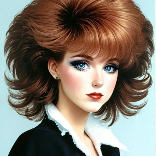 Prompt: Lady of the mid 80's. Heavy makeup, feathered hair