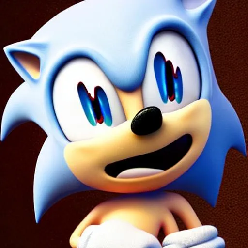 Prompt: sonic with black eyes big smile no teeth
