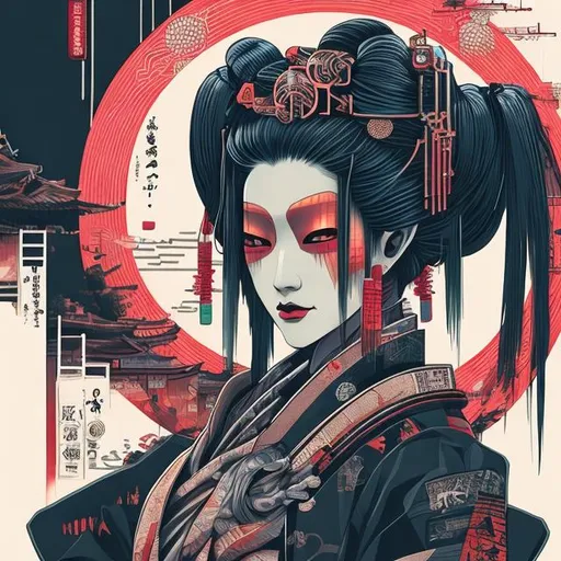 Japanese geisha, cyberpunk， limitless, art, circle a... | OpenArt