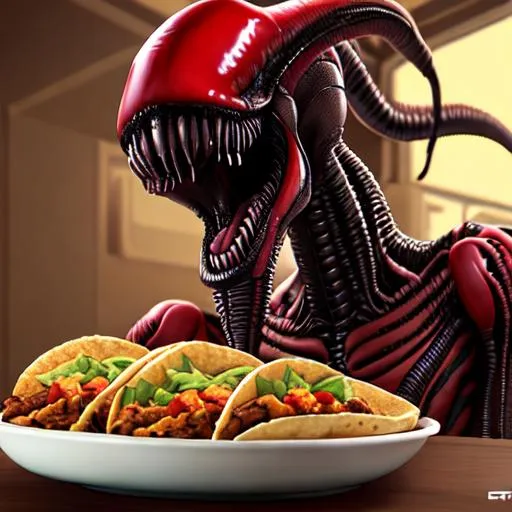 Prompt: xenomorph  eating a taco ultra realistic 