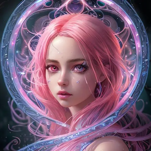 Prompt: incredibly detailed, glowing Luminous magical currents unusual magic elements, cinematic digital art, cinematic lighting, Gorgeous hyper-detailed, smooth and clear intricate details, inspired by Greg Rutkowski, photorealism, hyperdetailed, #Prisi# young woman with pink hair hyperrealism 12k resolution complementary colors wide-angle lens sunny