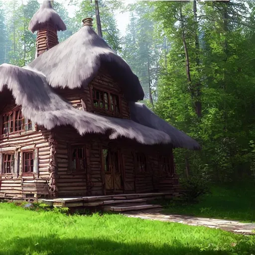 Prompt: beautiful ornated stuning russian cottage in the wood