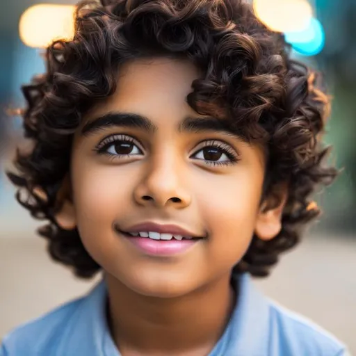 Prompt: Hyperrealistic brown hispanic boy, short curly hair, hyperrealistic, eleven years old, cute, adorable, neutral expression, cute, slightly nervous, young, hispanic, hyperrealistic, large eyes, curly hair, best quality, good lighting, cinematic, 8k, hyperrealistic, cute!!