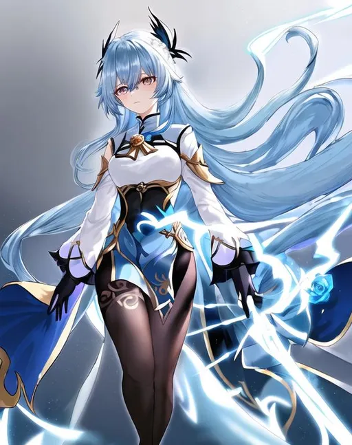 light blue hair, long hair, golden rose eyes, black... | OpenArt