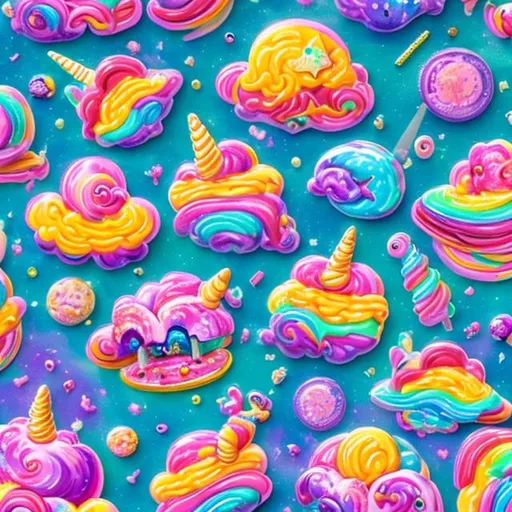Prompt: lisa frank outer space candy land 4k hd unicorns