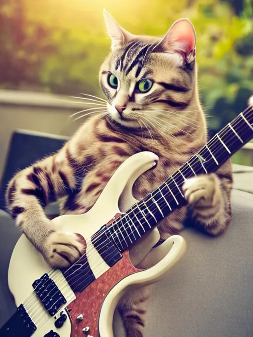 Prompt: A cat is playing guitar 