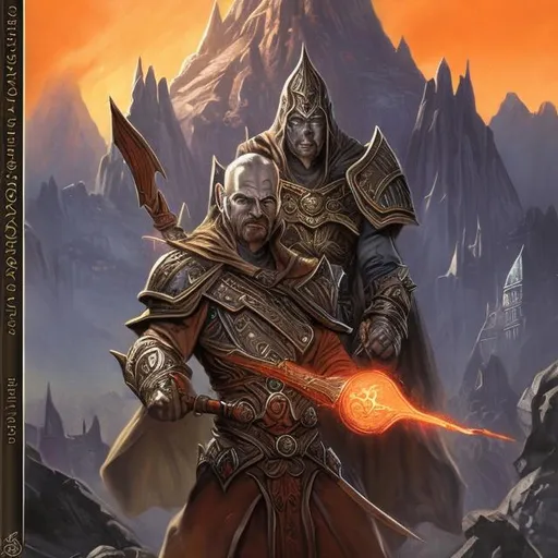 Prompt: elder scrolls artwork orange and blue book cover with verserdueshay written ontop of it