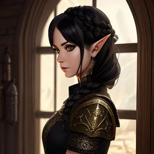 half body portrait, female elf, fighter, detailed fa...