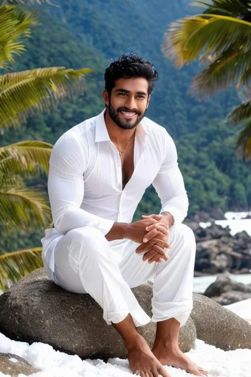 Prompt: a scene of ("eyes closed"  lost in god),"sri lankan hyperreal handsome rugged muscle hunk" in "hyperreal stormy snow mountain", smile, "unbuttoned white kameez", dhoti, hyperreal, sitting, arena, perfect composition, hyperrealistic, super detailed, 8k, high quality, trending art, trending on artstation, sharp focus, studio photo, intricate details, highly detailed, by greg rutkowski
