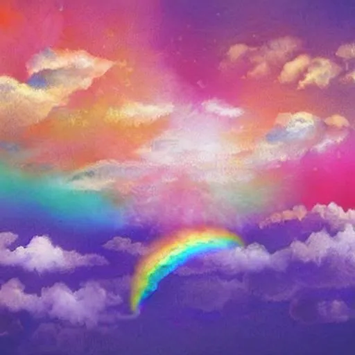 Prompt: A group of multi colored pastel kittens with butterfly wings soar throw the sky playing on rainbows and in rainclouds and resting on clouds at sunset