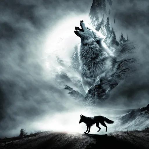 Prompt: wolf riding bike  and going into the light , lone wolf , emotional , survival
