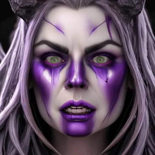 Prompt: Vampire goddess hyper realistic face features hyper detailed purple