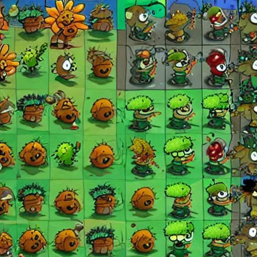 Prompt: Goofy plants vs zombies plants