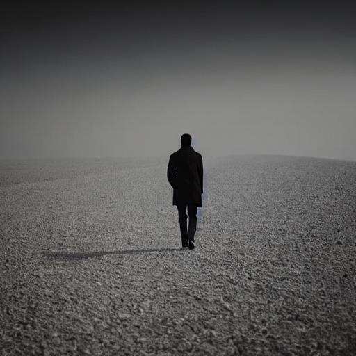 Man walking alone, all hope lost, digital painting b...