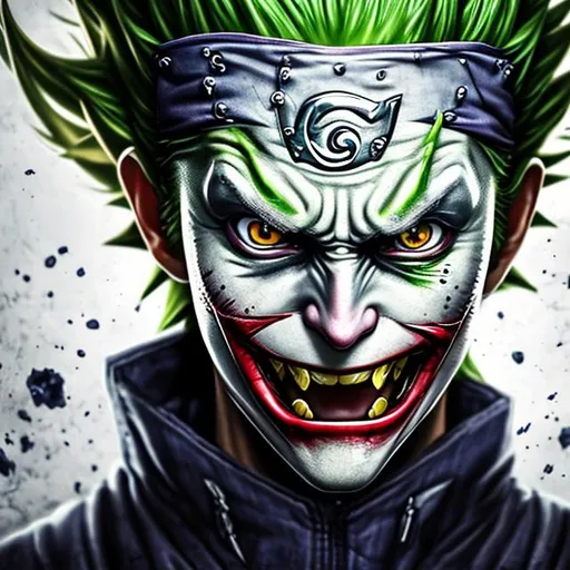 Prompt: naruto with the joker face , hyper-realistic, photorealism, hyper detailed texturing, high resolution, best quality, UHD, HDR, 8K