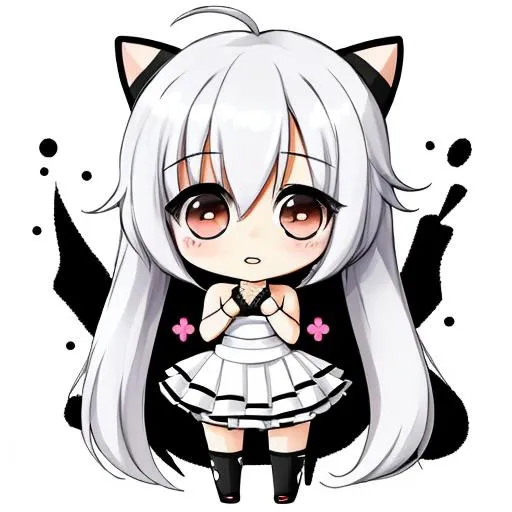 Prompt: A chibi draw base to inspire me front person cute, white and black anime 