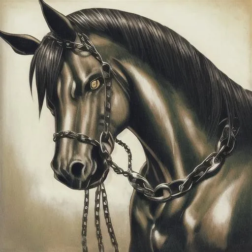 Prompt: Chain Smoking Horse, Spiked Collar 