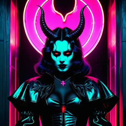 Prompt: demon, hell, demonic, gothic, vaporwave, retro, neon, aesthetic, liminal, high quality, high definition, beautiful, dramatic lighting