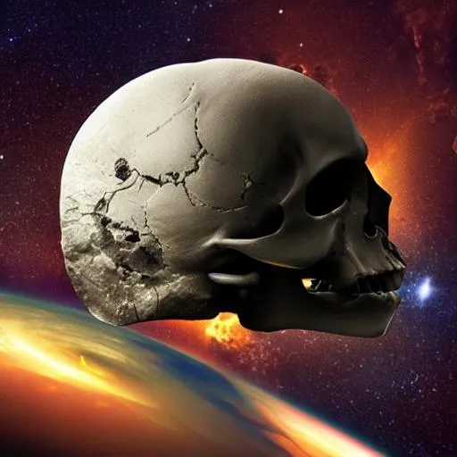 Prompt: planet sized skull in space