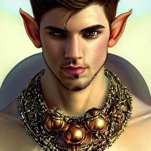 Prompt: up close portrait of a handsome male elf