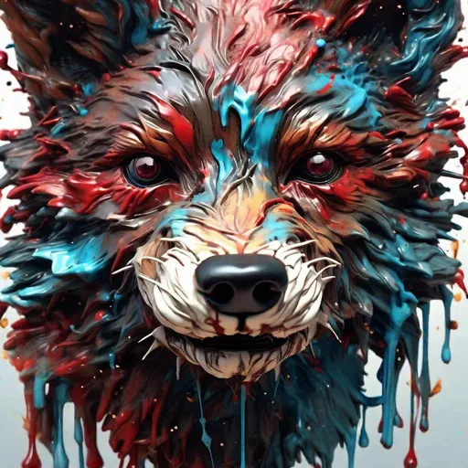 Prompt: ""close up frontal shot of an adorable chibi wolf : inkblot art: by Alberto Seveso: Carne Griffiths: James Jean: nekro: oil painting: high contrast: 3D: ultra-fine details: dramatic lighting: fantastical: sharp focus: splash art: professional photography: ZBrushCentral: finalRender: Unreal Engine 5: Deep colors: depth of field: Trending on Artstation""