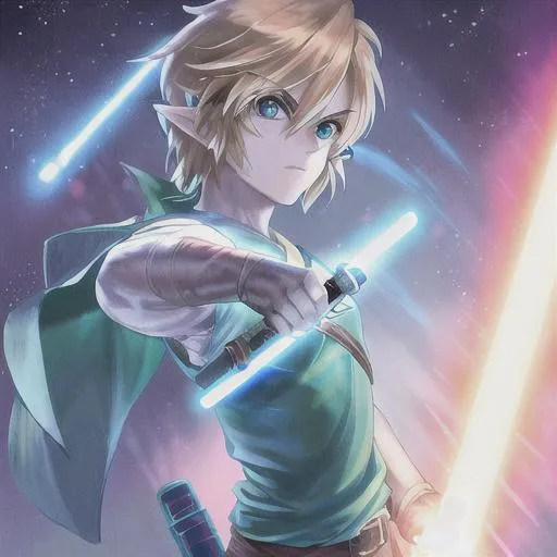 Prompt: Link with a light saber