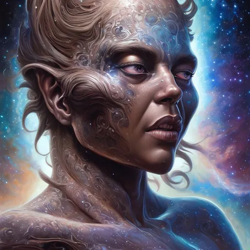 Prompt: hyper detailed full frontal  galaxy goddess detailed face hyper realistic dark cinematic UHD style of boris vallejo