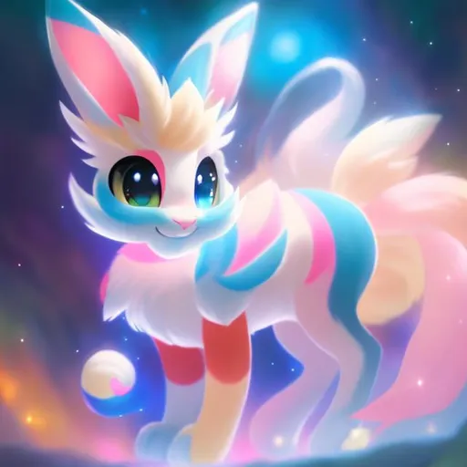 Prompt: (blue Sylveon), realistic, photograph, fantasy, epic oil painting, (hyper real), furry, (hyper detailed), extremely beautiful, (on back), playful, UHD, studio lighting, best quality, professional, ray tracing, 8k eyes, 8k, highly detailed, highly detailed fur, hyper realistic thick fur, canine quadruped, (high quality fur), fluffy, fuzzy, full body shot, hyper detailed eyes, perfect composition, hyper realistic depth, ray tracing, vector art, masterpiece, trending, instagram, artstation, deviantart, best art, best photograph, unreal engine, high octane, cute, adorable smile, lying on back, flipped on back, lazy, peaceful, (highly detailed background), vivid, vibrant, intricate facial detail, incredibly sharp detailed eyes, incredibly realistic scarlet fur, concept art, anne stokes, yuino chiri, character reveal, extremely detailed fur, sapphire sky, complementary colors, golden ratio, rich shading, vivid colors, high saturation colors, nintendo, pokemon, silver light beams