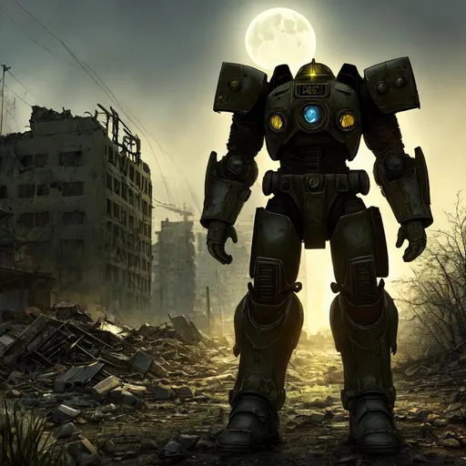 Fallout power armor, rubble, apocalyptic, destroyed... | OpenArt