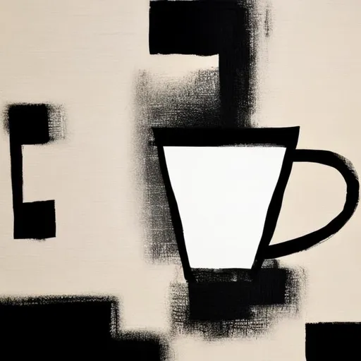 Prompt: coffee cup black and off white abstract artwork minimalist modern 
