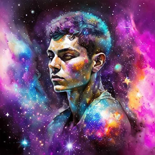 Prompt: Cosmic warrior, made of galaxies, stunning, beautiful 