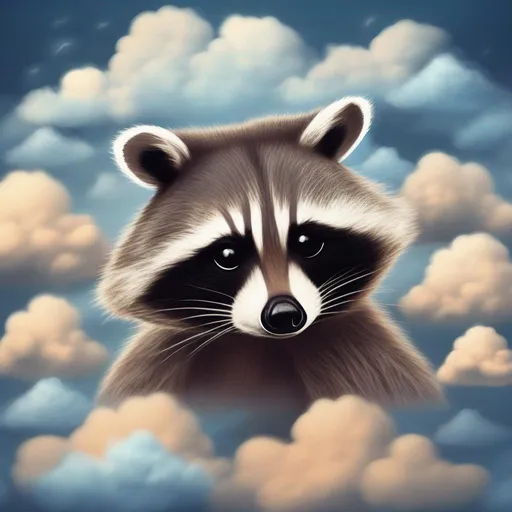 Prompt: racoon and the clouds realistic style

