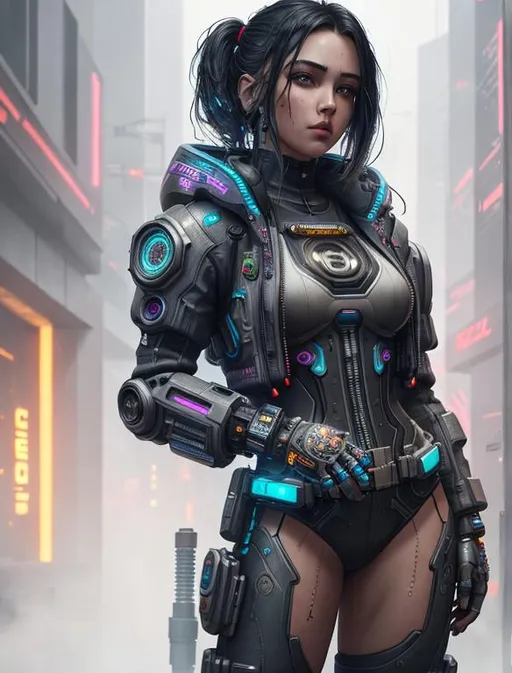 Prompt: cyberpunk girl in cloudy smoked filled bar, mechanical, excited, symmetrical, perfect composition, hyperrealistic, super detailed, 8k, high quality, Splash art, front, epic Instagram, artstation, hyperdetailed intricately detailed, unreal engine, intricate detail, splash screen, complementary colors, concept art, 8k, heavy strokes, splash arts, full height, full body focus