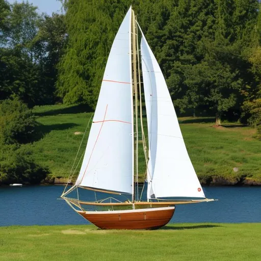 Prompt: A white 15 meters wooden sailing boat inspired on a grass leaf
