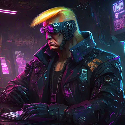 Prompt: Donald Trump as a cyberpunk character, cyberpunk, artstation, award winning, anime, fantasy art