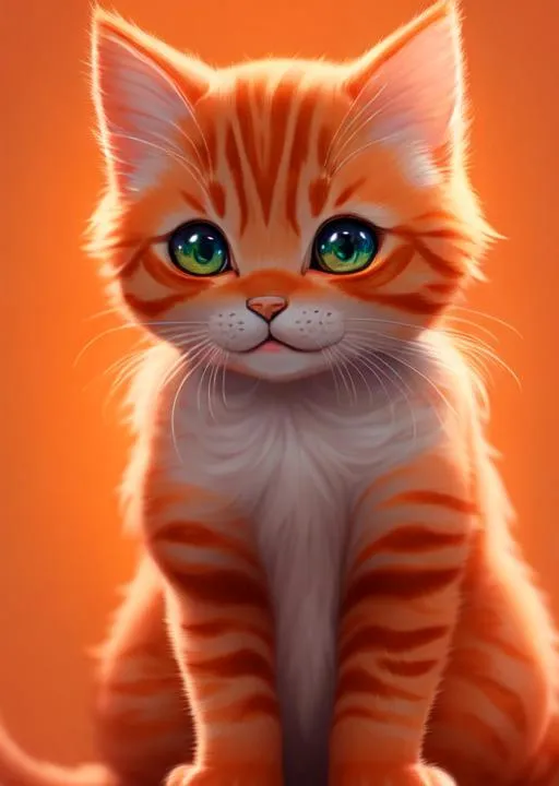 Prompt: Highly realistic of orange kitty,cute,pretty eyes,ultra-fine detailed,masterpiece,epic,soft lighting,highly detailed,aesthetic,ilustration,dynamic,studio Ghibli style,